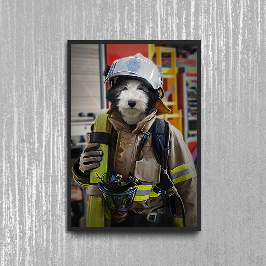 Tails And Paws Poster A4 8.3” X 11.7” THE FIREFIGHTER - CUSTOM PET POSTER